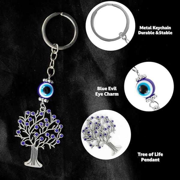 Turkish evil eye tree of life keychain blue nazar protective charm for keys and bags